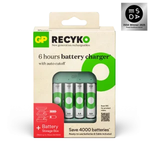 GP Recyko充電電池入門套裝 — 含充電器 (B423) + 4粒 2100mAh AA充電電池 (附送電池收納盒)